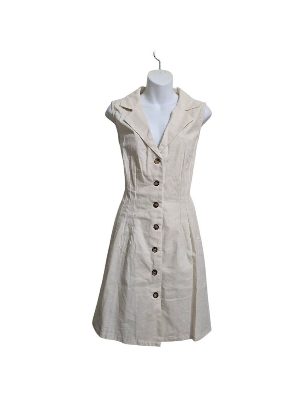 Rihoas Tan Linen Blend Collard Button Front Sleevless Mini Dress Sz XL NWT